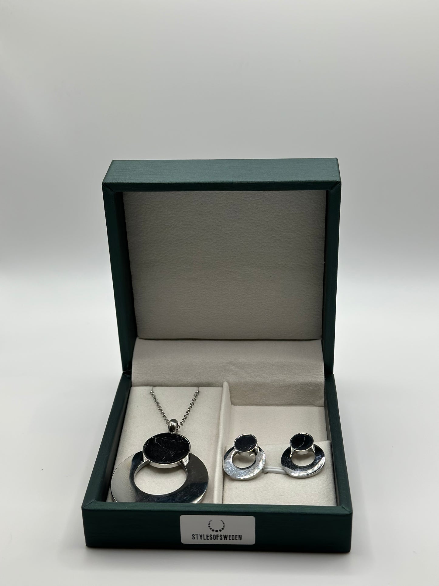 #42 Vintage rund halsband & örhängen (Silver&Svart)