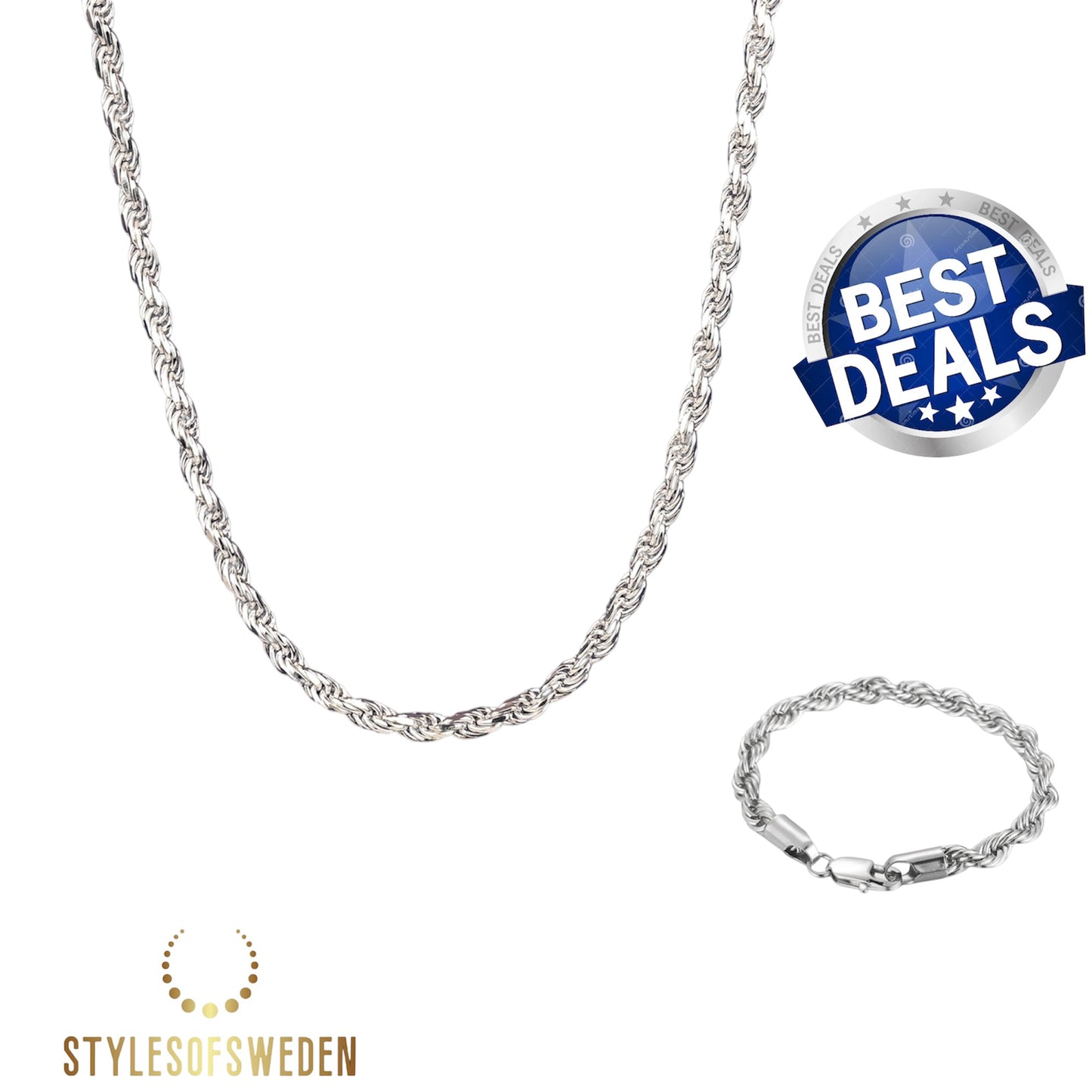 Cordell - Set halsband & armband 4mm Silver