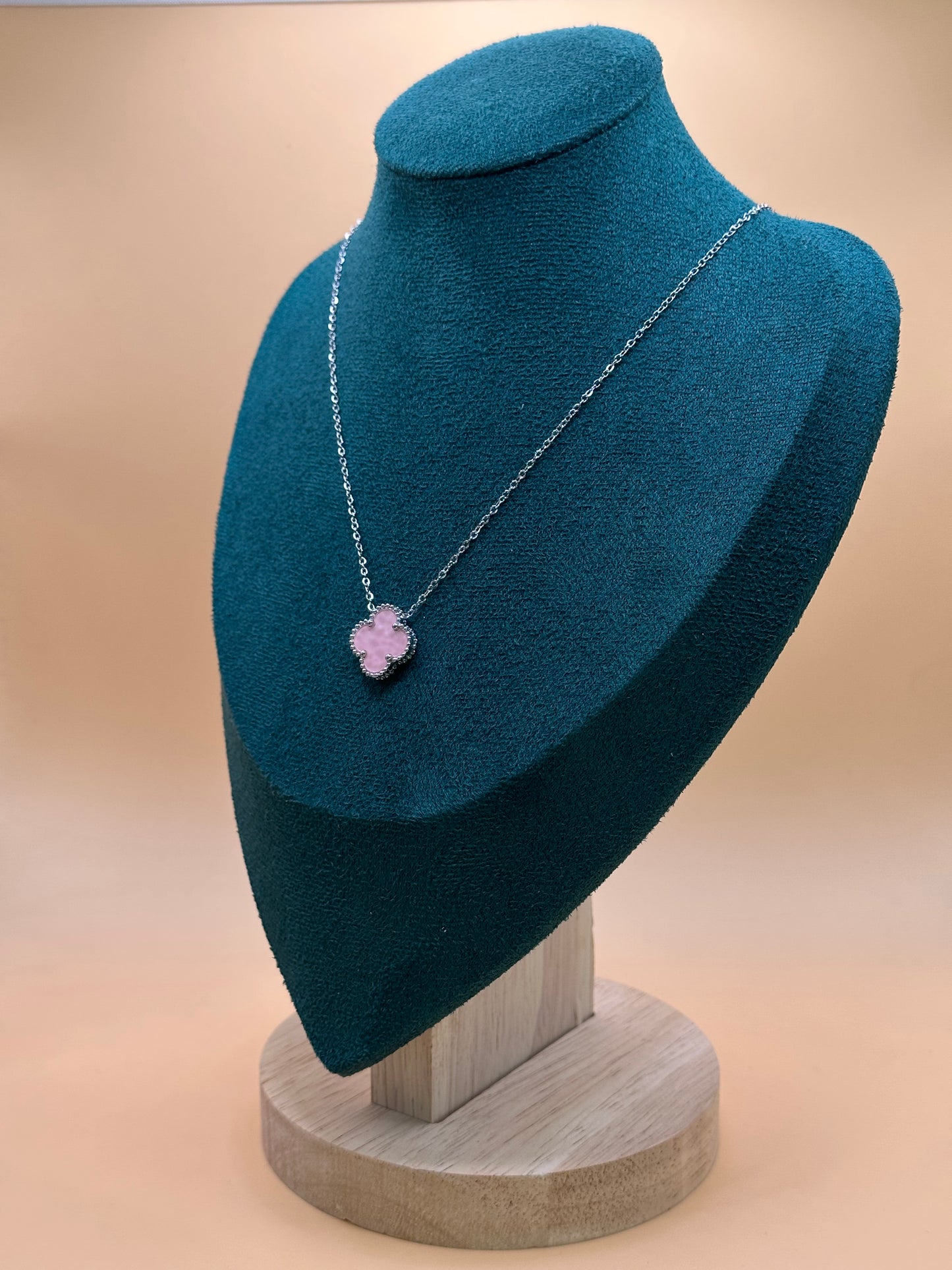 Klöver - Halsband Rosa (Silver)